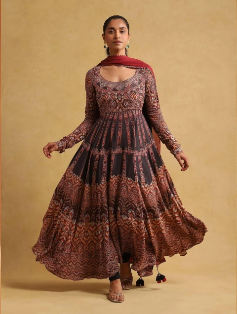 Purple Zig Zag Anarkali Suit Set