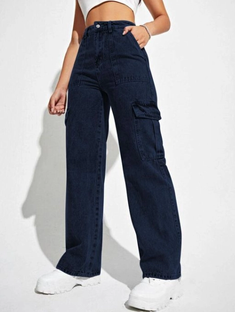 Navy Blue Women High Rise Denim Jeans Solid Regular Fit