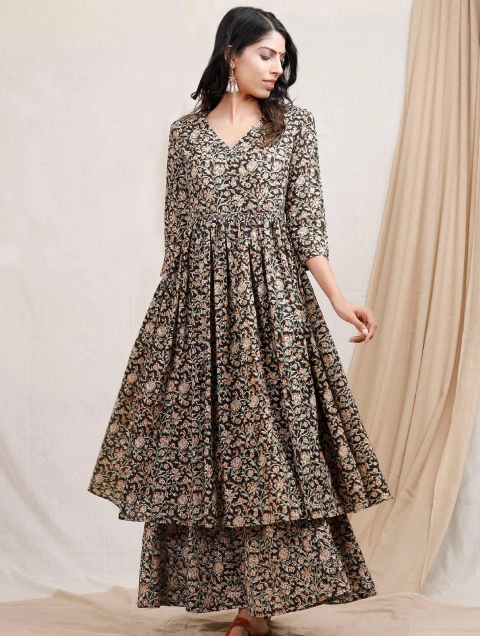 Black Polyester Straight Short Kurti 1
