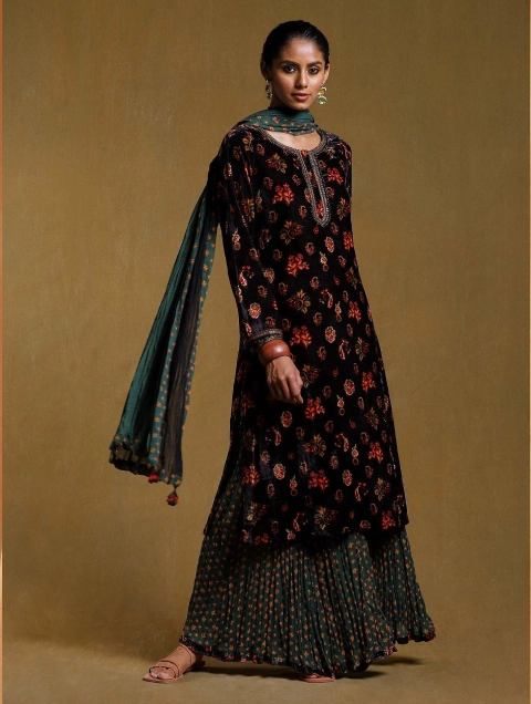 Black Godaveri Velvet Sharara Set
