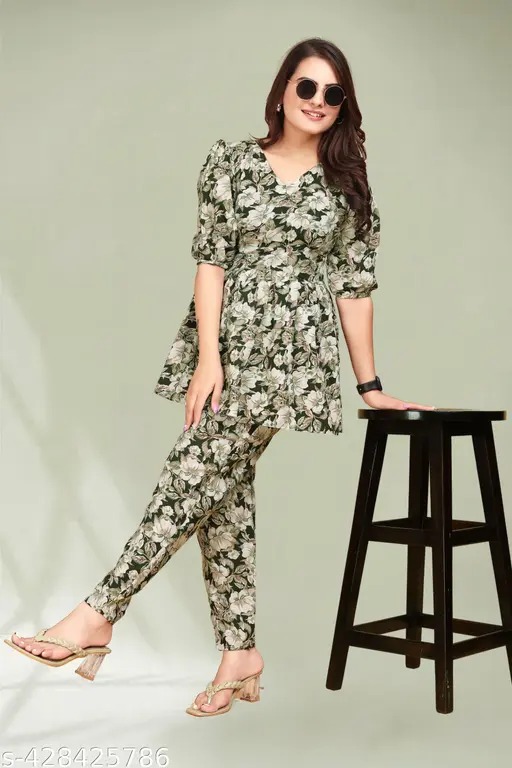Green Flower Short Kurti 1