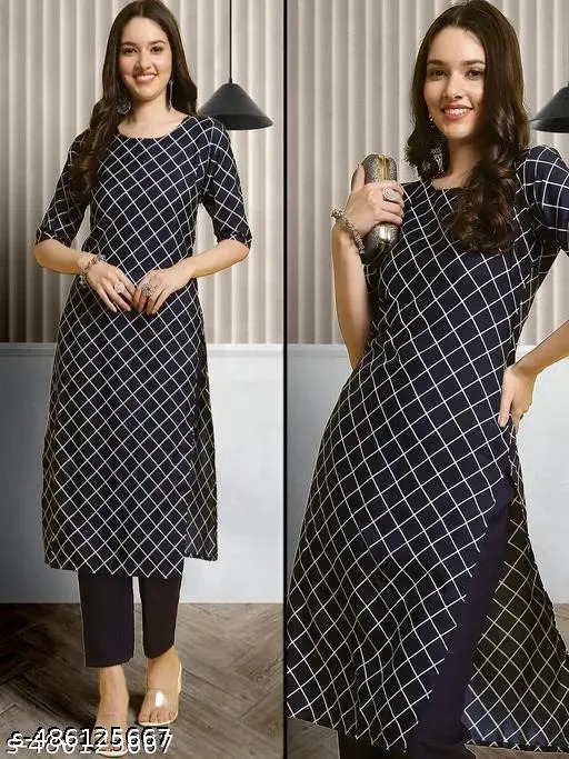 Black Kurti With White Lining